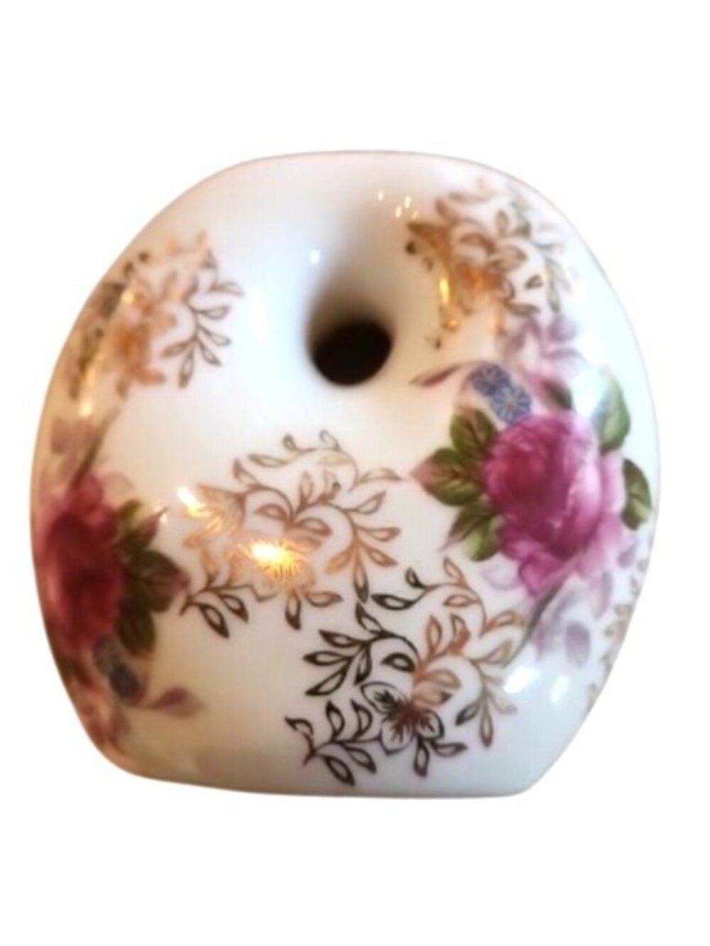 Vase vtg Floral Porcelain Roses cottagecore grannycore pink gold tone